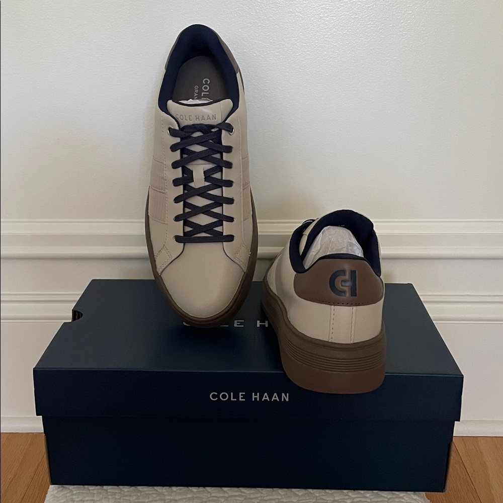 Men's Cole Haan Leather Grand Crosscourt Premier Sneakers in Silver / Gray Shoes - Picture 16 of 16